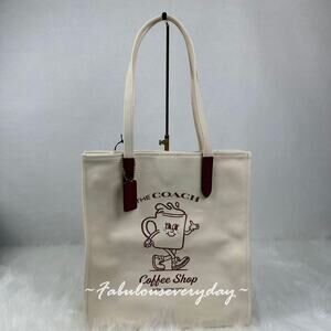 Coach Coffee Shop Tote Canvas Coffee Cup Cream CS484 Exclusive Limited